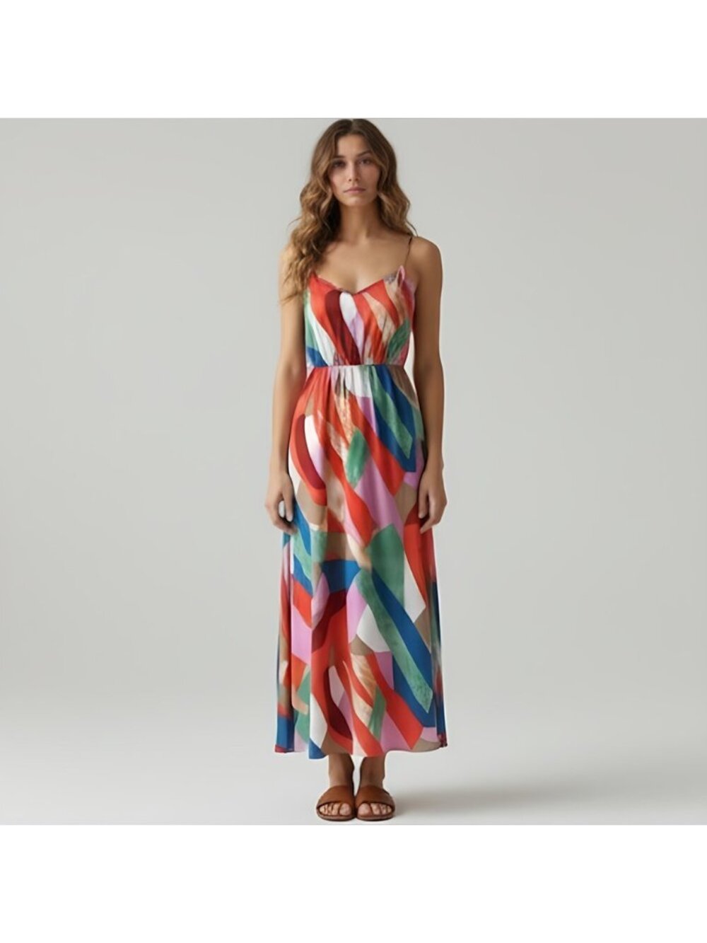 Flared Geo Print Cami Dress With Pockets